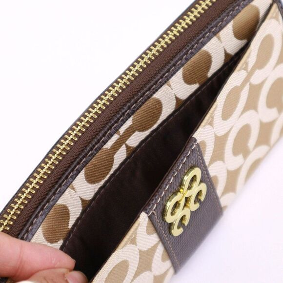 NWT Coach Signature Large Slim Wallet in Khaki Mahogany - Picture 6 of 7